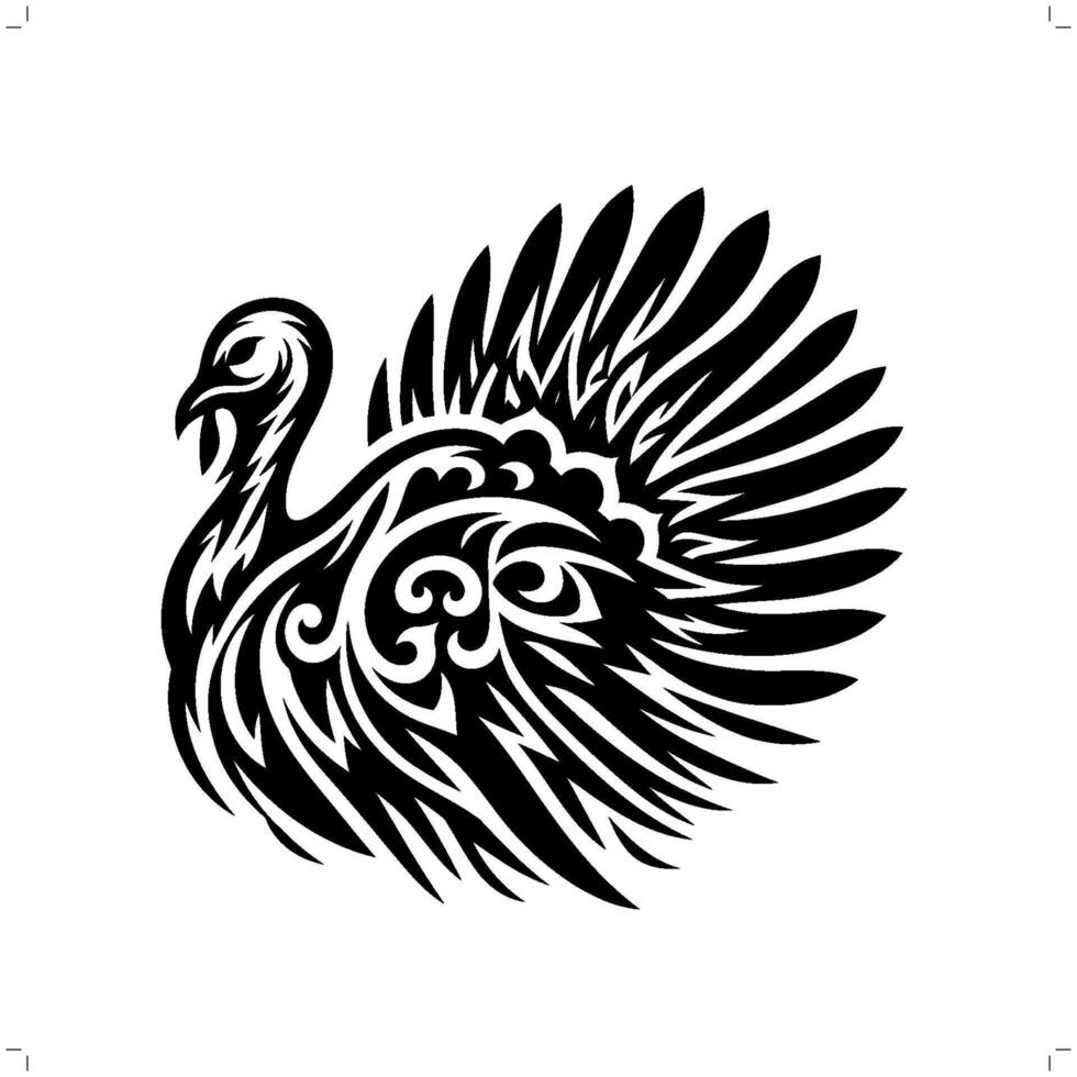 turkey, chicken in modern tribal tattoo, abstract line art of animals, minimalist contour. vector