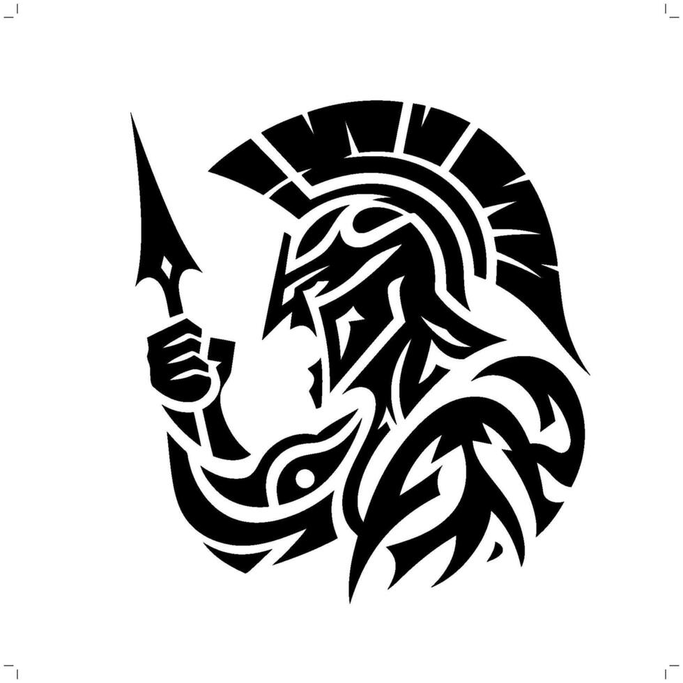 spartan in modern tribal tattoo, abstract line art of people, minimalist contour. vector