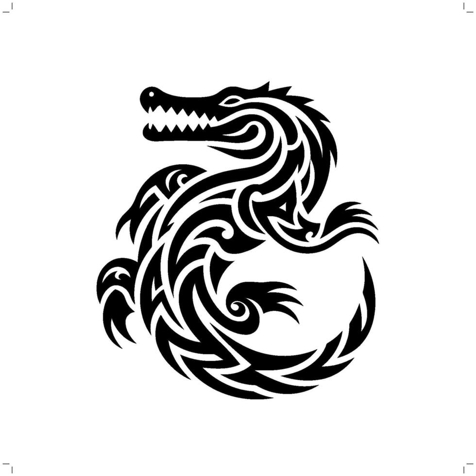 Crocodile in modern tribal tattoo, abstract line art of animals, minimalist contour. vector