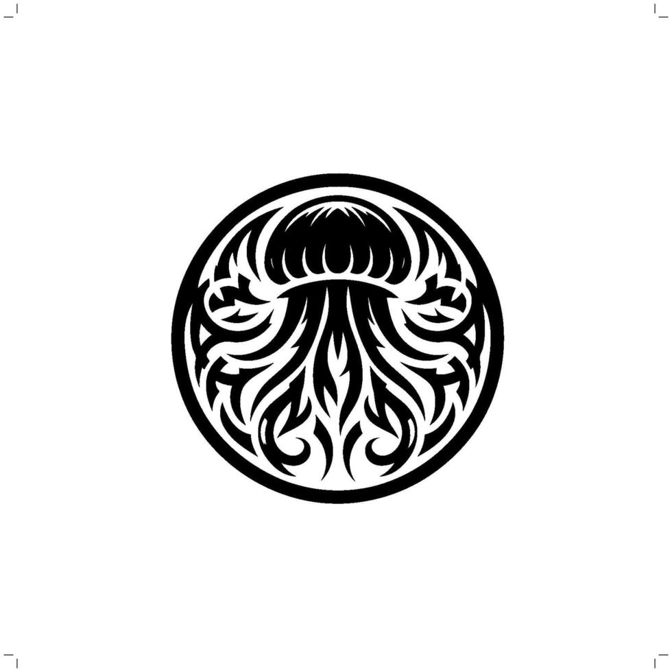 jellyfish in modern tribal tattoo, abstract line art of animals, minimalist contour. vector