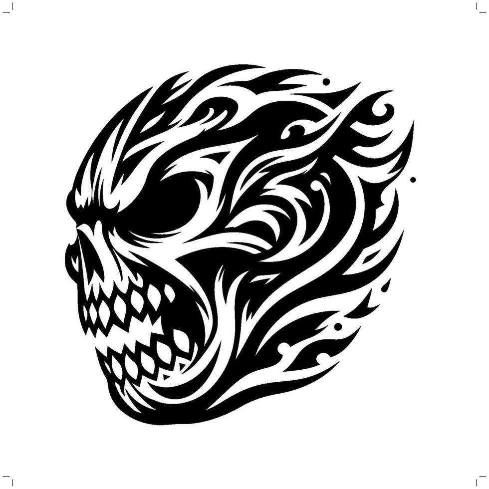 skull, skeleton in modern tribal tattoo, abstract line art of horror character, minimalist contour. vector