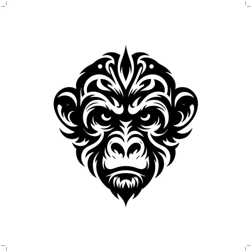 monkey , ape in modern tribal tattoo, abstract line art of animals, minimalist contour. vector