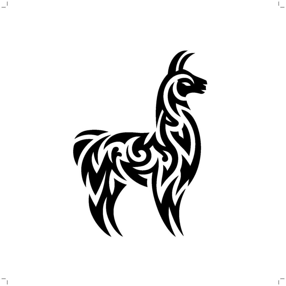 Llama, alpaca in modern tribal tattoo, abstract line art of animals, minimalist contour. vector