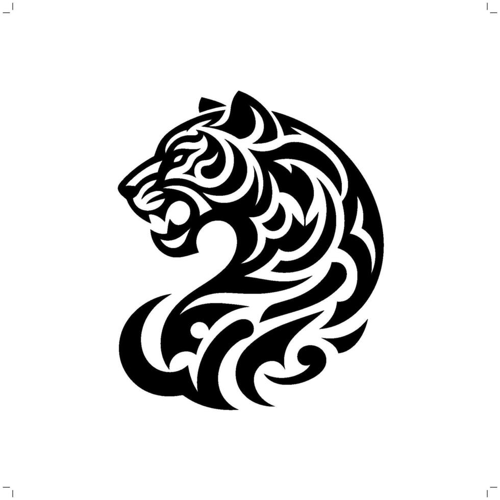 jaguar, leopard, panther in modern tribal tattoo, abstract line art of animals, minimalist contour. vector