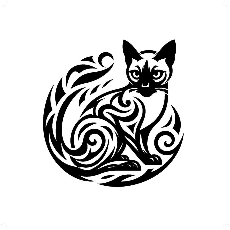 siamese cat in modern tribal tattoo, abstract line art of animals, minimalist contour. vector