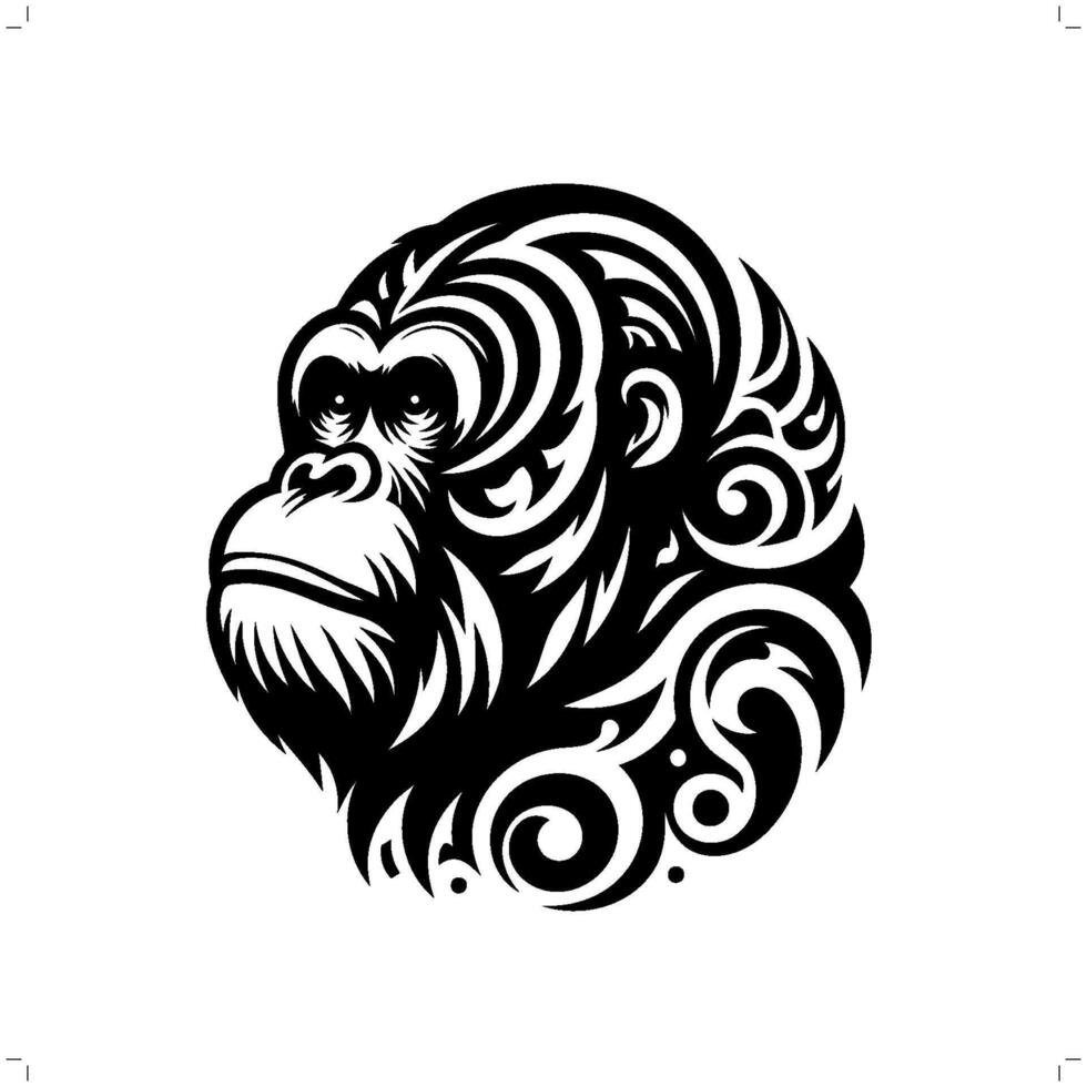 orangutan in modern tribal tattoo, abstract line art of animals, minimalist contour. vector