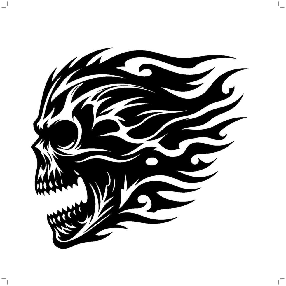 skull, skeleton in modern tribal tattoo, abstract line art of horror character, minimalist contour. vector