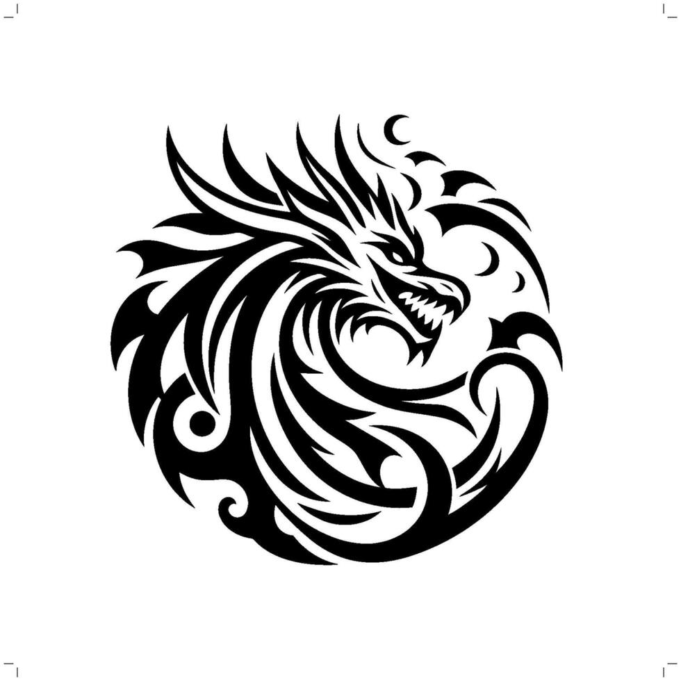 wyvern dragon in modern tribal tattoo, abstract line art of people, minimalist contour. vector