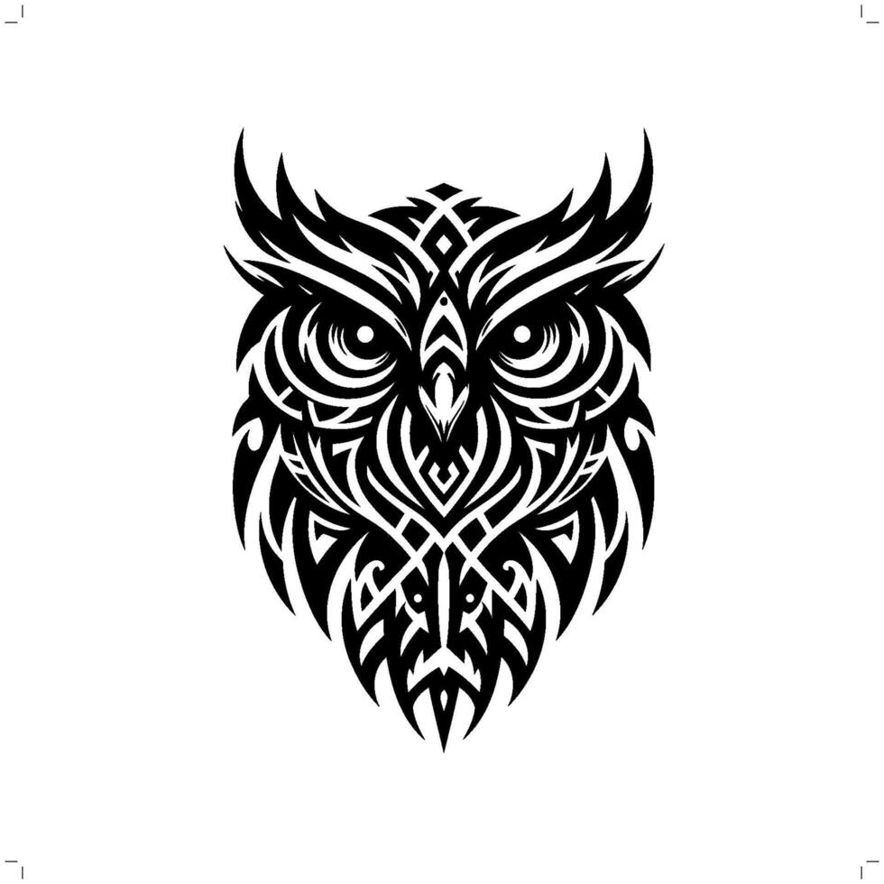 Owl in modern tribal tattoo, abstract line art of animals, minimalist contour. vector