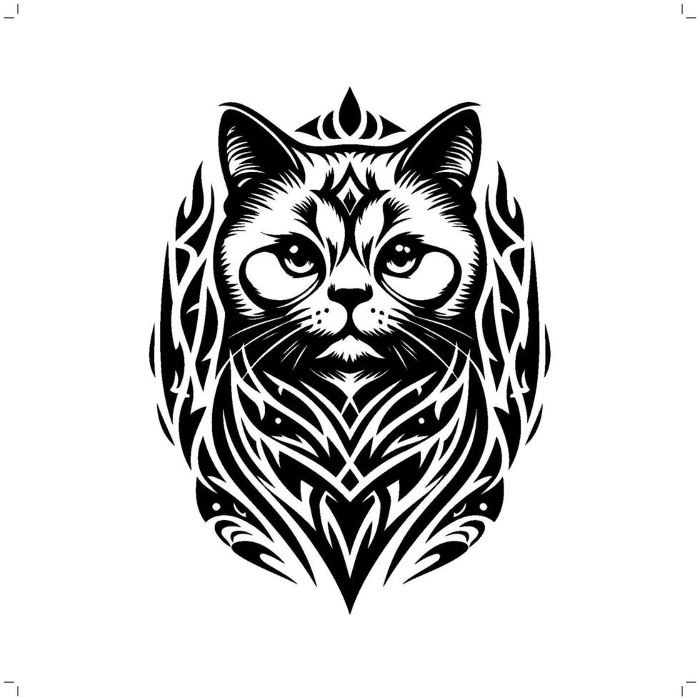 british shorthair cat in modern tribal tattoo, abstract line art of animals, minimalist contour. vector