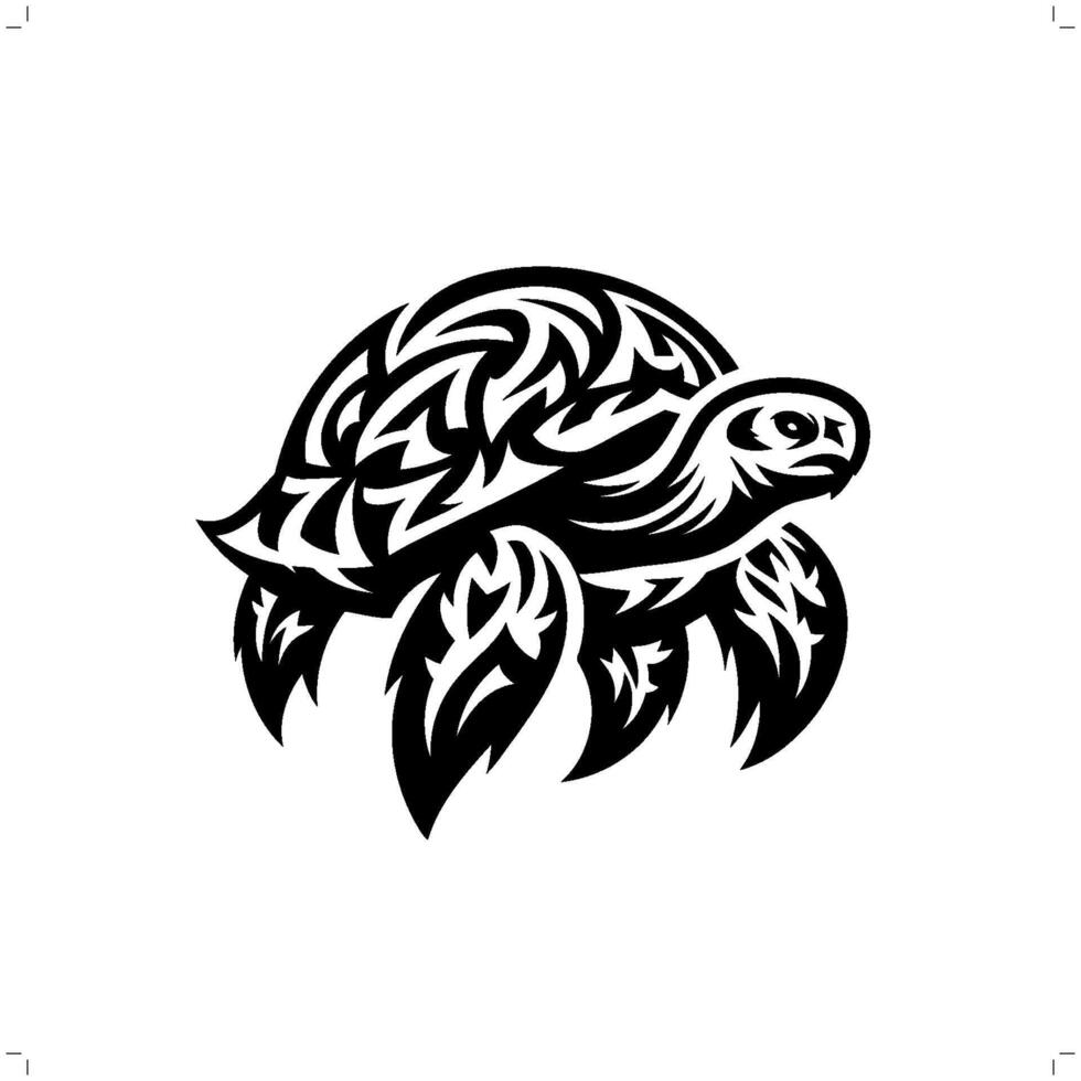 sea turtle in modern tribal tattoo, abstract line art of animals, minimalist contour. vector