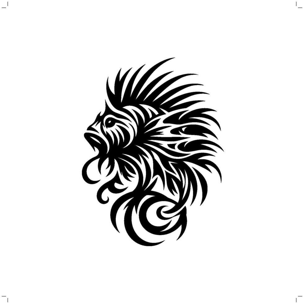 Lionfish in modern tribal tattoo, abstract line art of animals, minimalist contour. vector