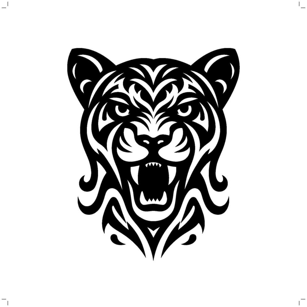 jaguar, leopard, panther in modern tribal tattoo, abstract line art of animals, minimalist contour. vector