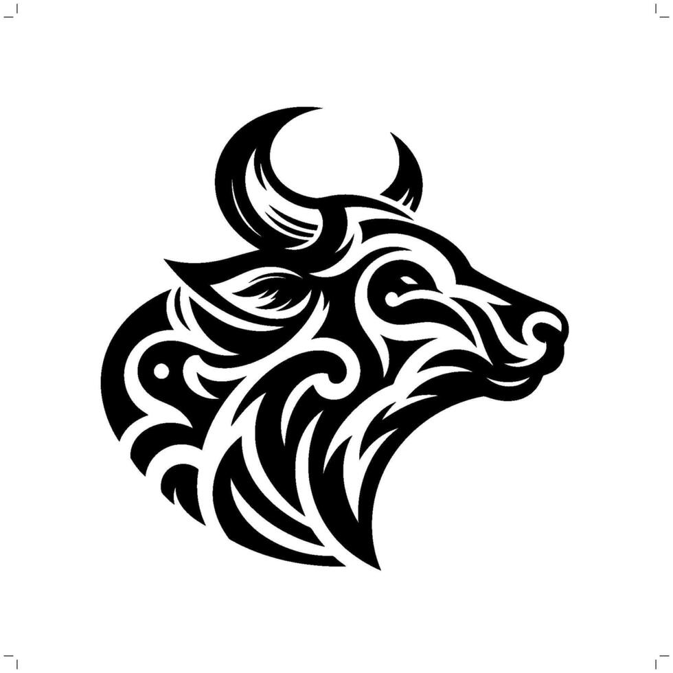 bull , cow in modern tribal tattoo, abstract line art of animals, minimalist contour. vector