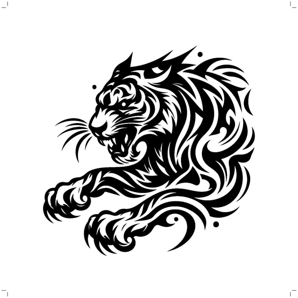 Tiger in modern tribal tattoo, abstract line art of animals, minimalist contour. vector