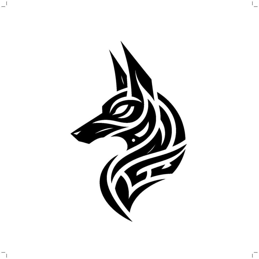 Anubis in modern tribal tattoo, abstract line art of deity, minimalist contour. vector