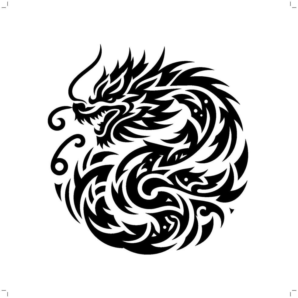 chinese dragon in modern tribal tattoo, abstract line art of people, minimalist contour. vector