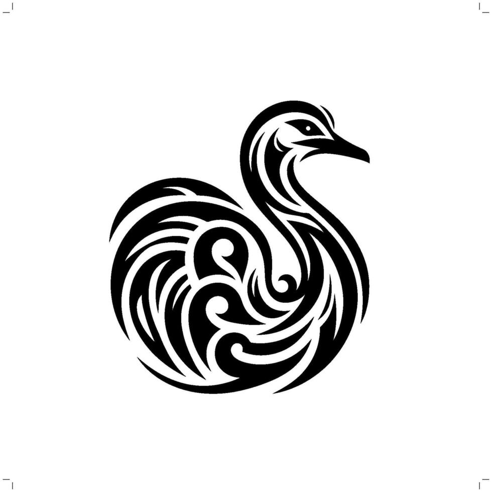 Ostrich in modern tribal tattoo, abstract line art of animals, minimalist contour. vector