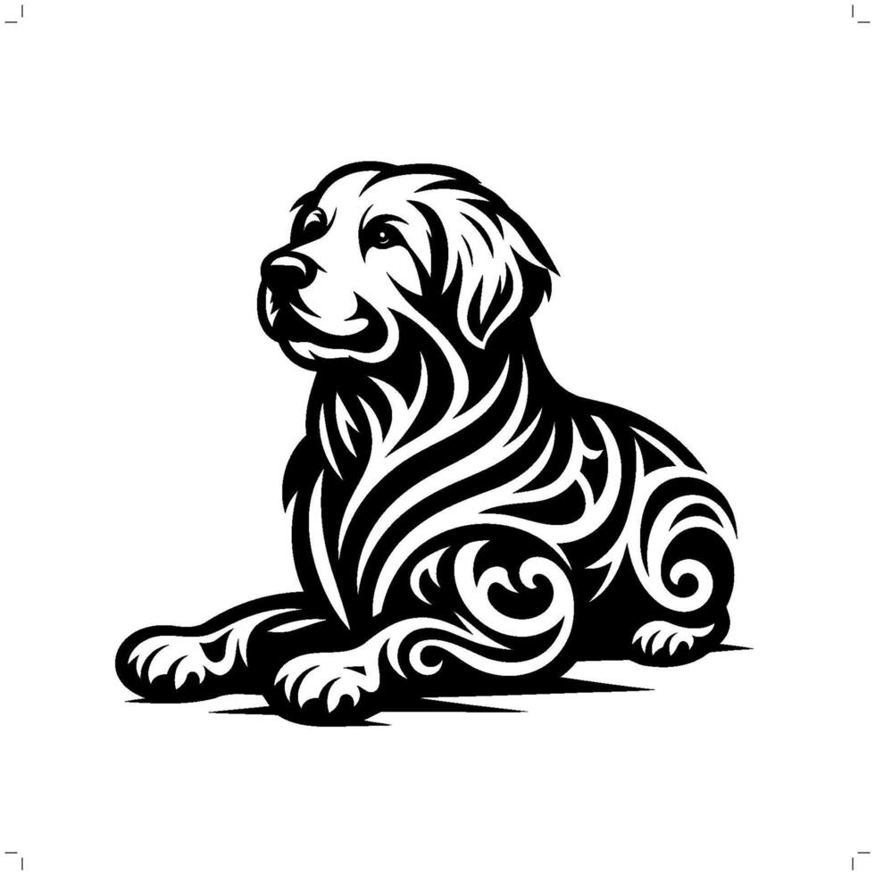 Retriever dog in modern tribal tattoo, abstract line art of animals, minimalist contour. vector