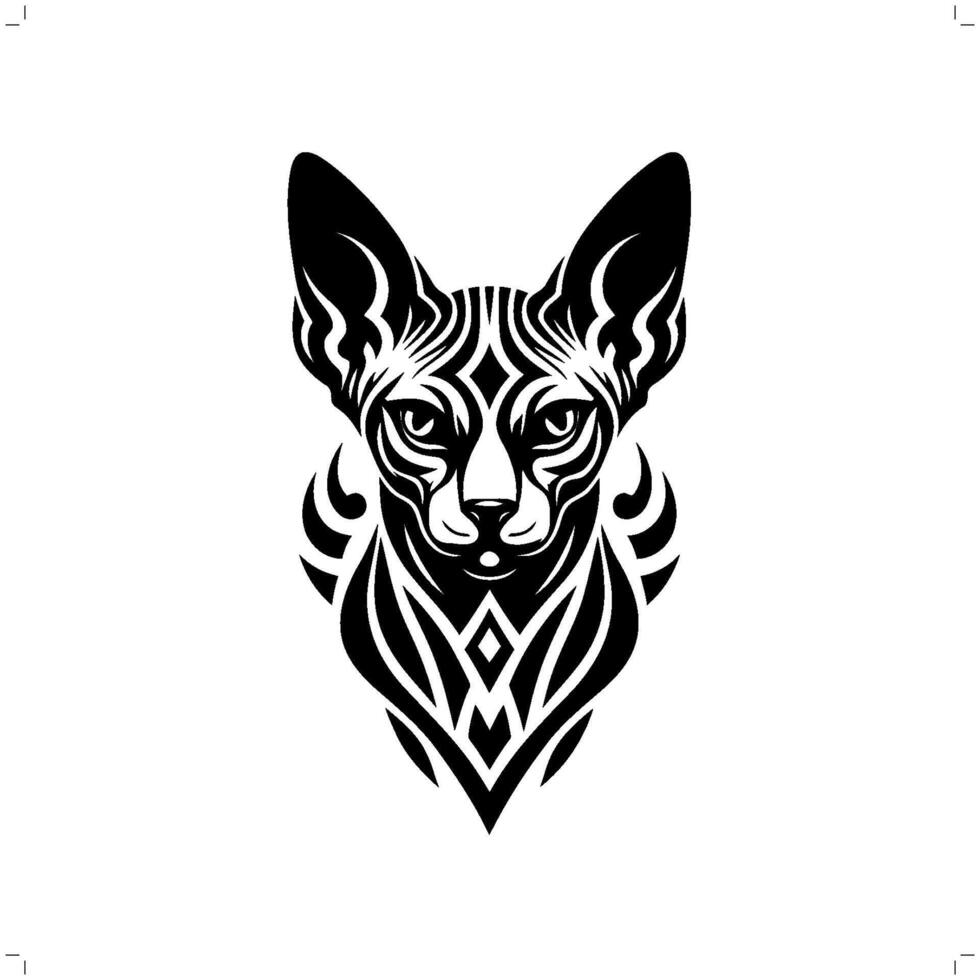 Sphynx cat in modern tribal tattoo, abstract line art of animals, minimalist contour. vector