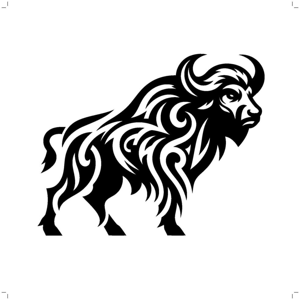 Bison , buffalo in modern tribal tattoo, abstract line art of animals, minimalist contour. vector