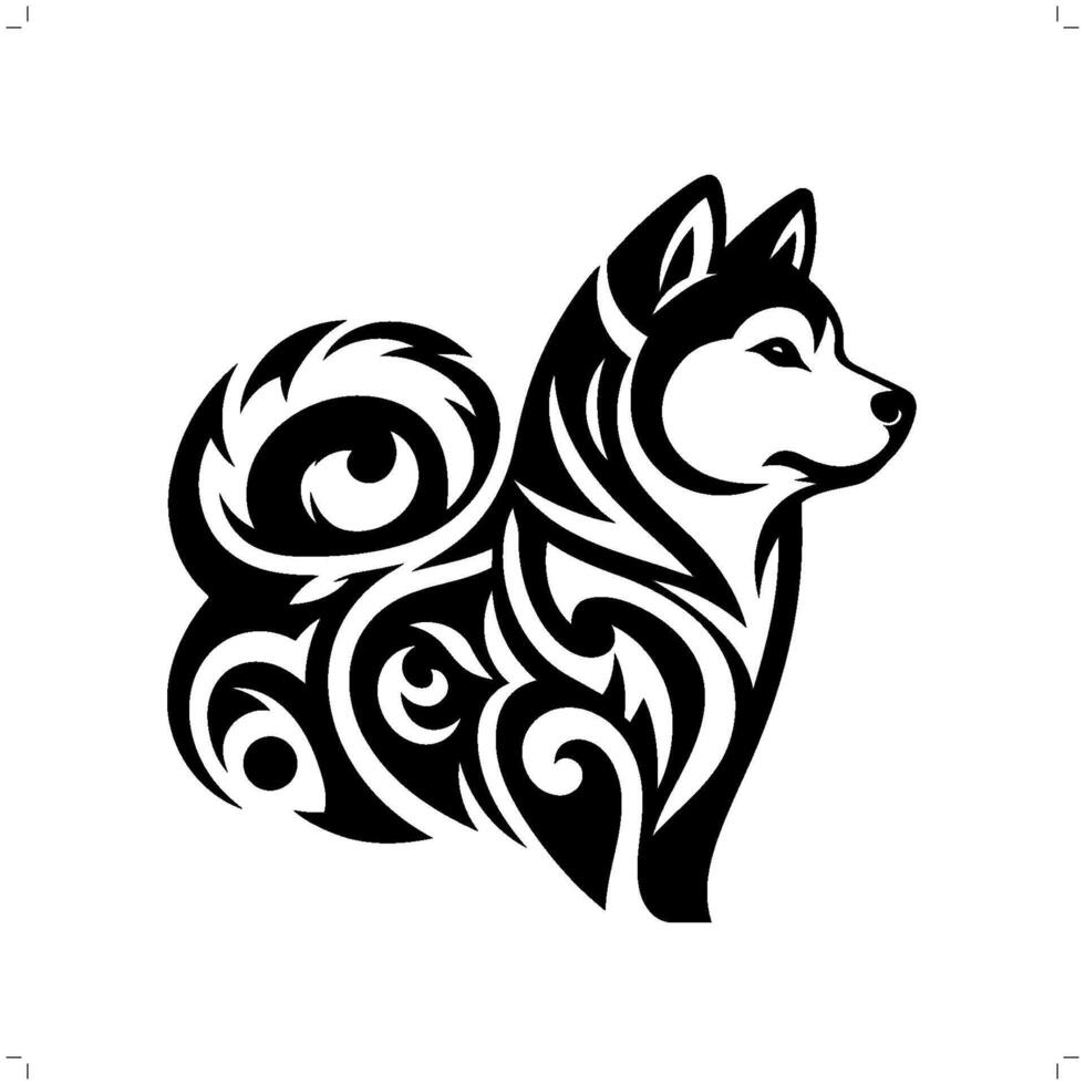 shiba dog in modern tribal tattoo, abstract line art of animals, minimalist contour. vector