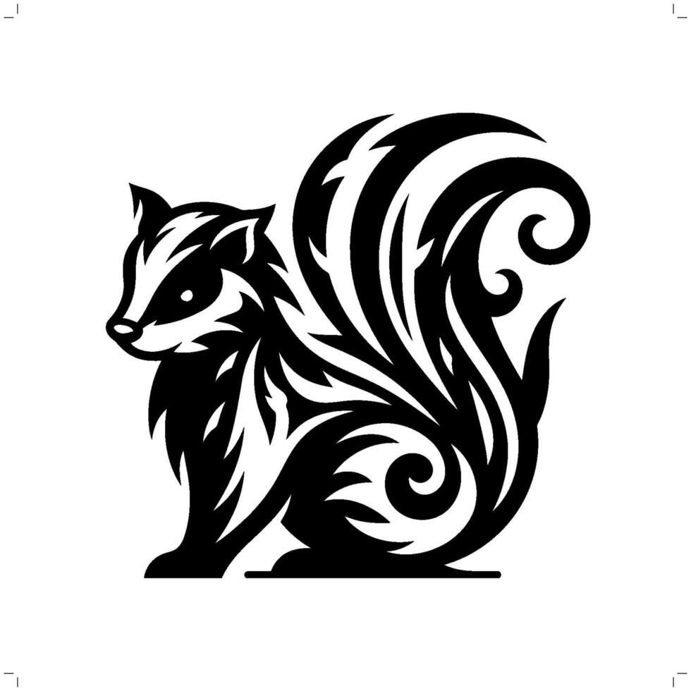 Skunk in modern tribal tattoo, abstract line art of animals, minimalist contour. vector