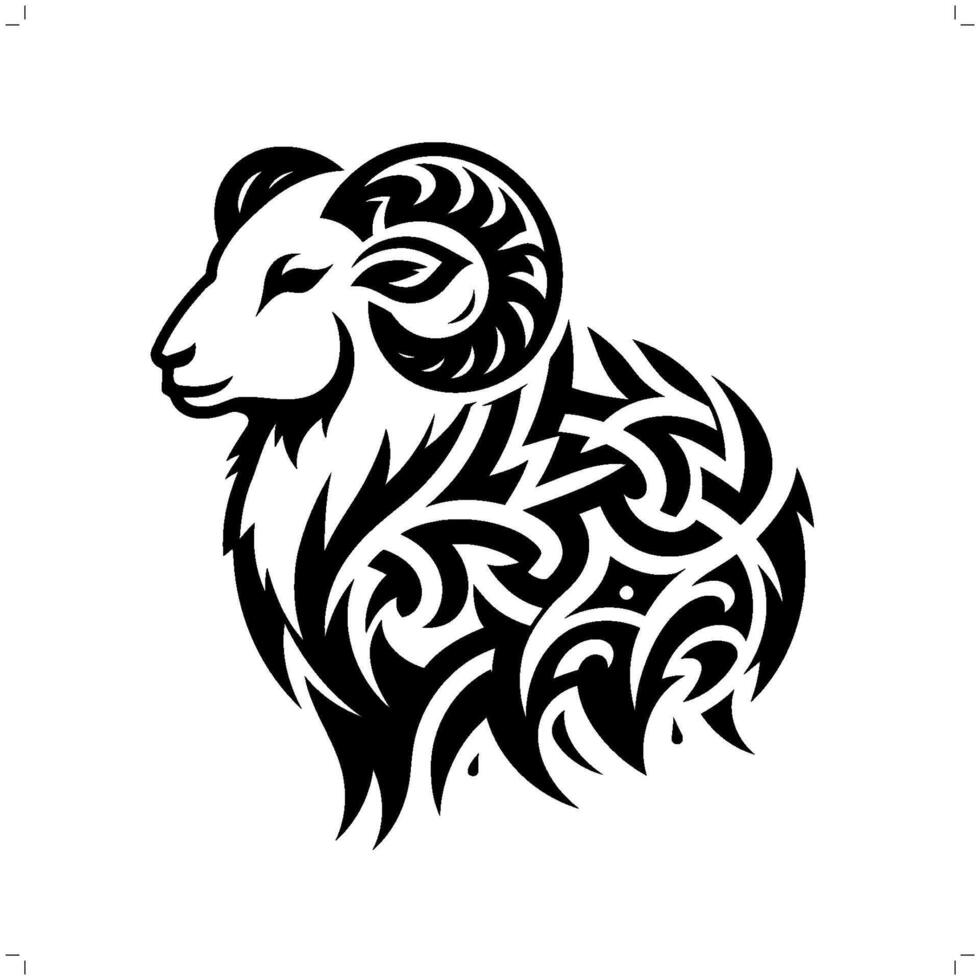 Goat , sheep in modern tribal tattoo, abstract line art of animals, minimalist contour. vector