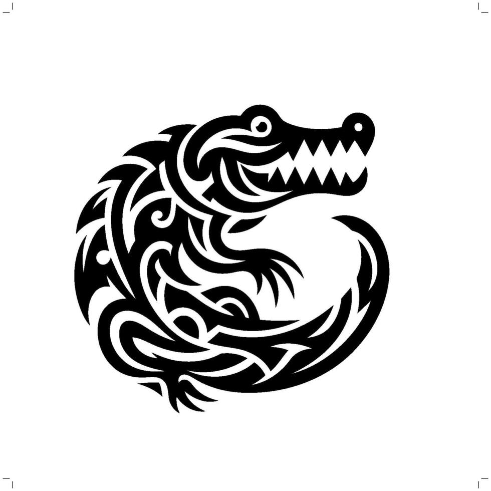 Crocodile in modern tribal tattoo, abstract line art of animals, minimalist contour. vector