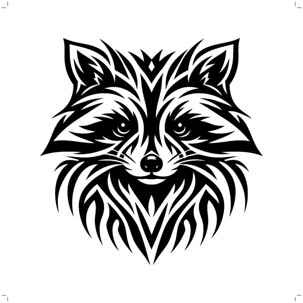 Raccoon in modern tribal tattoo, abstract line art of animals, minimalist contour. vector