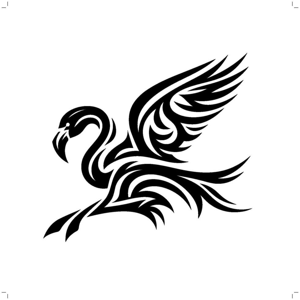 flamingo in modern tribal tattoo, abstract line art of animals, minimalist contour. vector