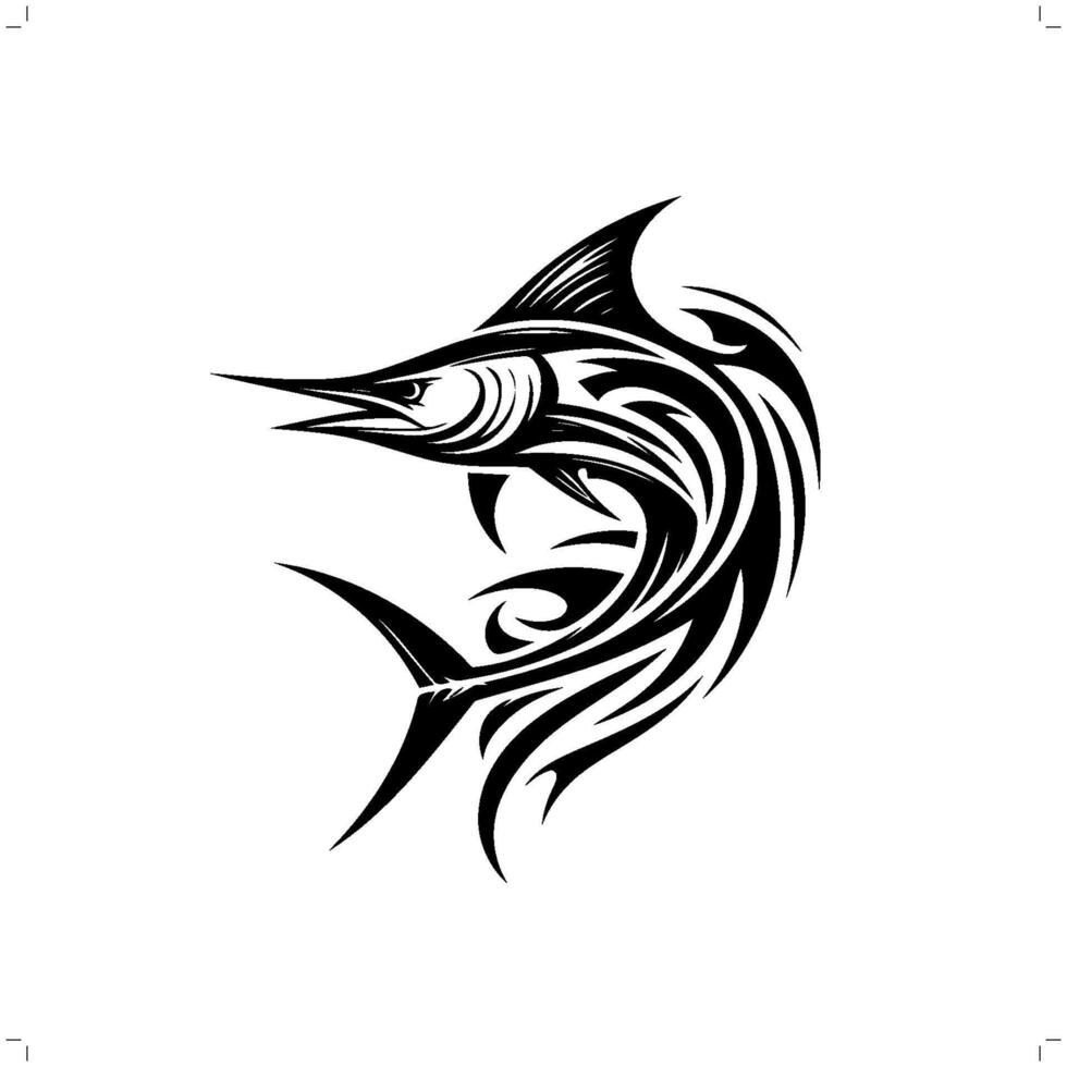 Marlin fish in modern tribal tattoo, abstract line art of animals, minimalist contour. vector