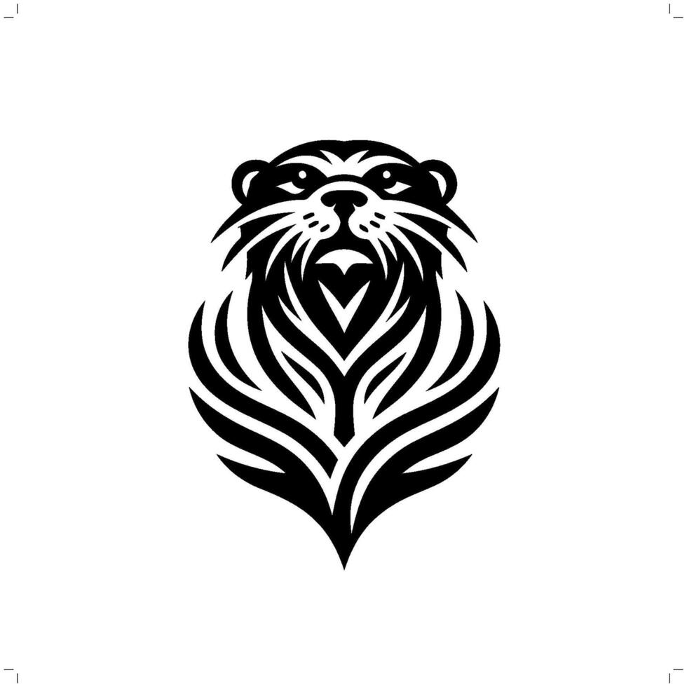 Weasel in modern tribal tattoo, abstract line art of animals, minimalist contour. vector