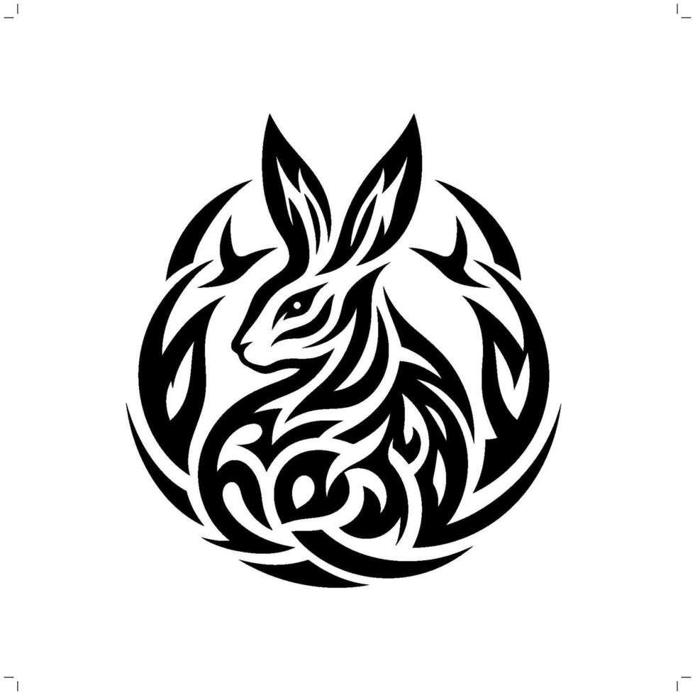 Rabbit in modern tribal tattoo, abstract line art of animals, minimalist contour. vector