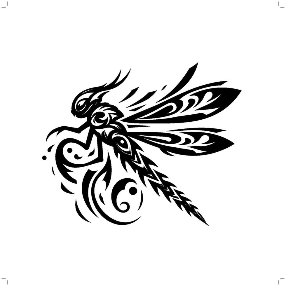 Dragonfly in modern tribal tattoo, abstract line art of animals, minimalist contour. vector