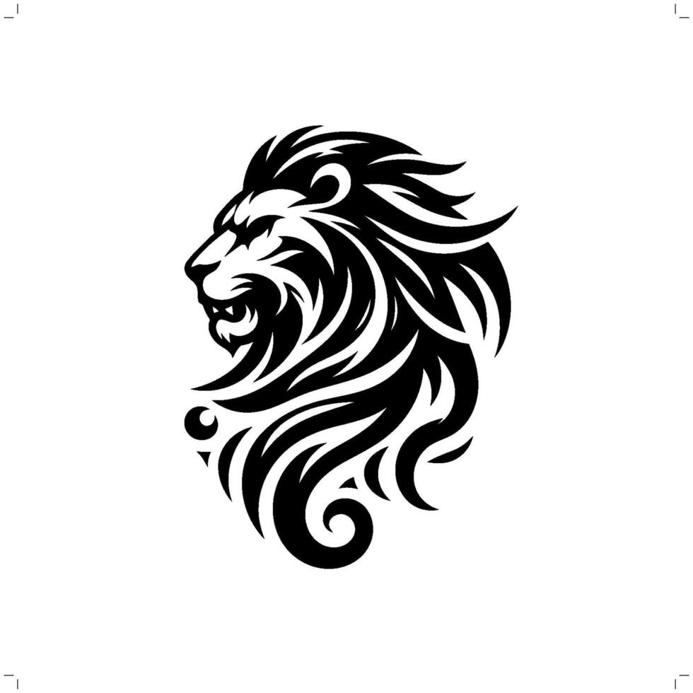 lion, leo in modern tribal tattoo, abstract line art of animals, minimalist contour. vector