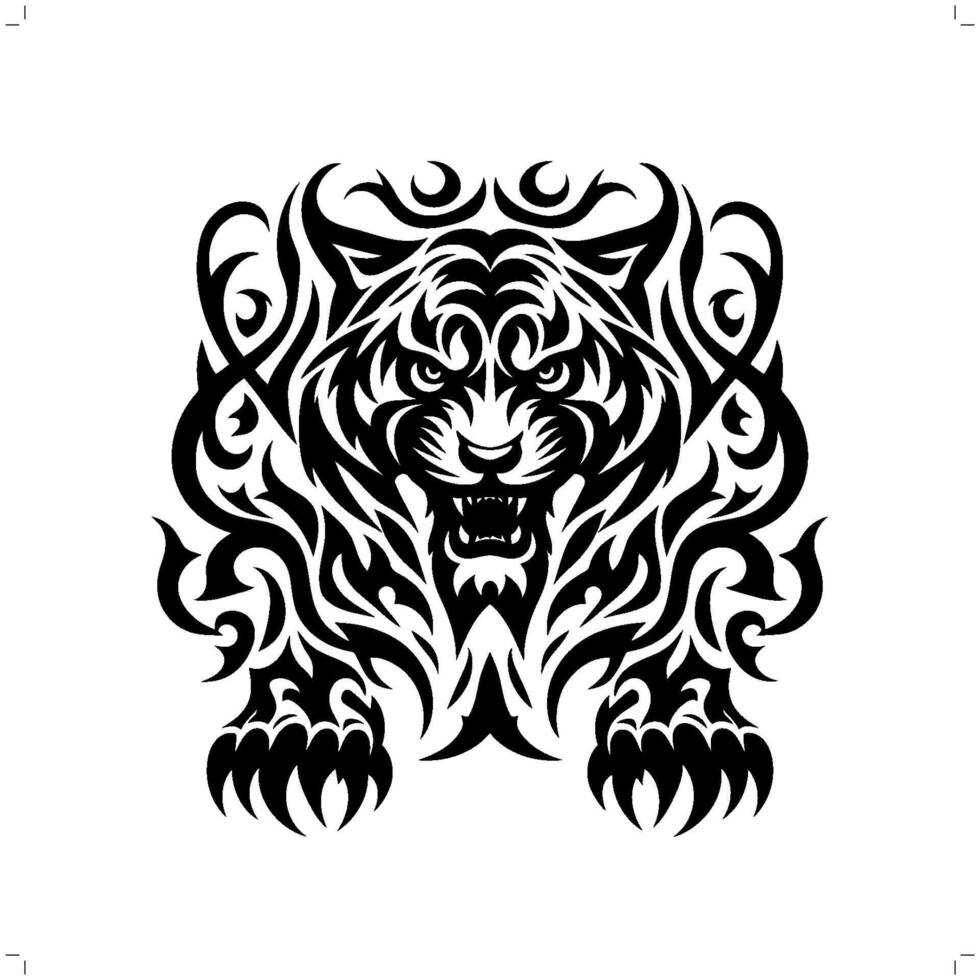 Tiger in modern tribal tattoo, abstract line art of animals, minimalist contour. vector