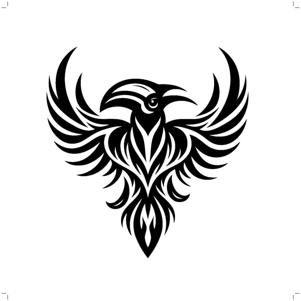 Hornbill in modern tribal tattoo, abstract line art of animals, minimalist contour. vector