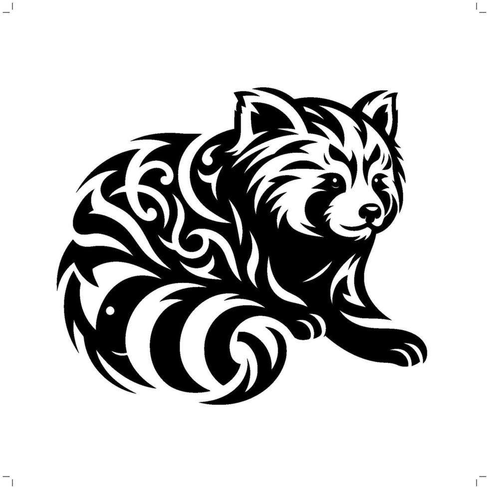 red panda in modern tribal tattoo, abstract line art of animals, minimalist contour. vector