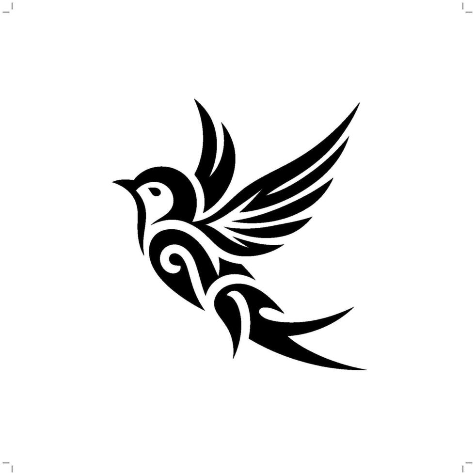 Swallow in modern tribal tattoo, abstract line art of animals, minimalist contour. vector