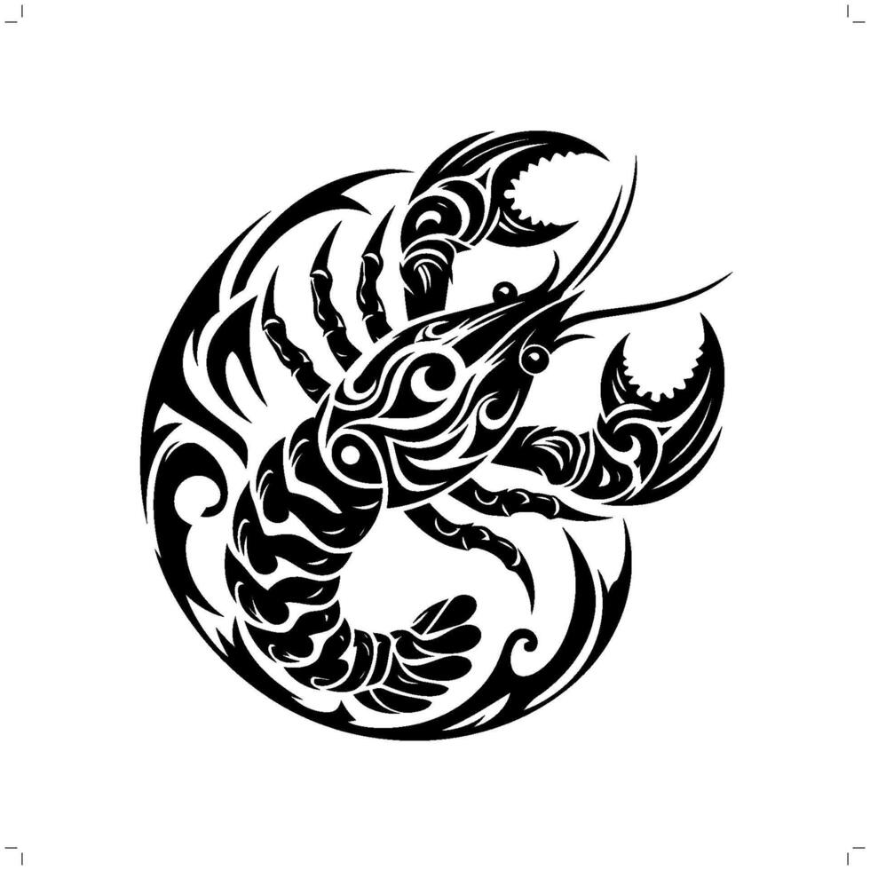 crayfish in modern tribal tattoo, abstract line art of animals, minimalist contour. vector