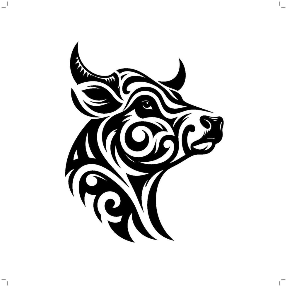 bull , cow in modern tribal tattoo, abstract line art of animals, minimalist contour. vector