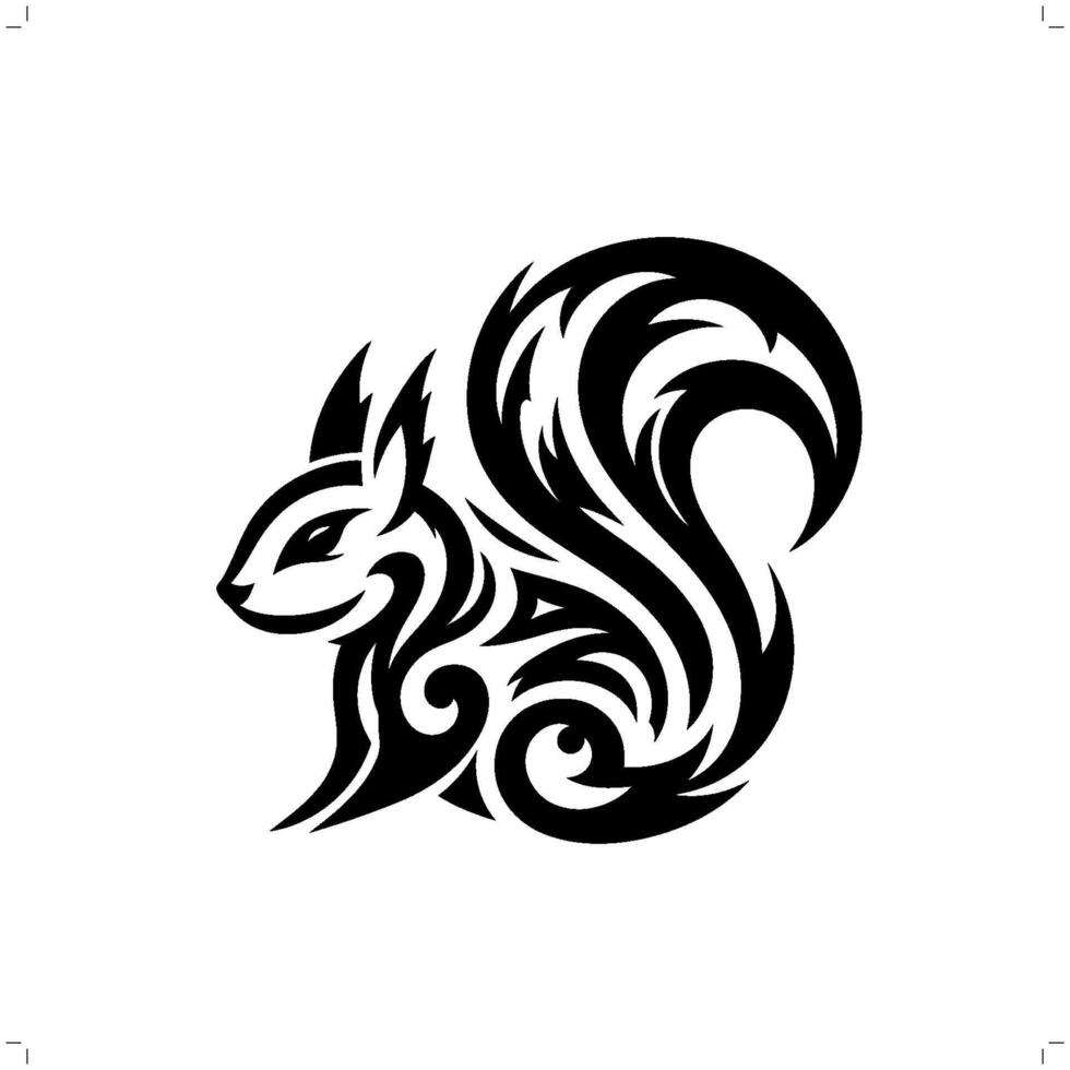 Squirrel in modern tribal tattoo, abstract line art of animals, minimalist contour. vector