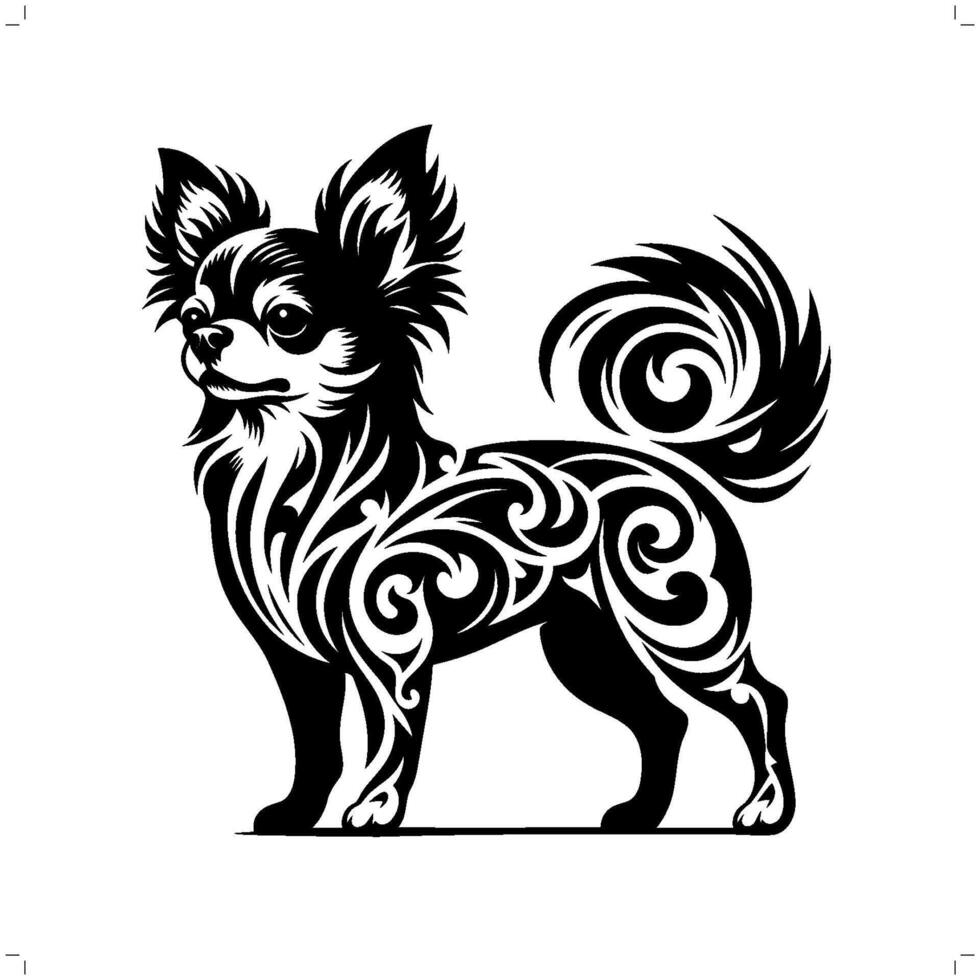 chihuahua dog in modern tribal tattoo, abstract line art of animals, minimalist contour. vector