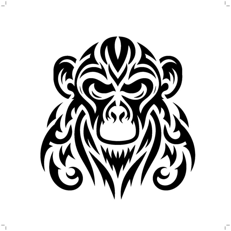 monkey , ape in modern tribal tattoo, abstract line art of animals, minimalist contour. vector