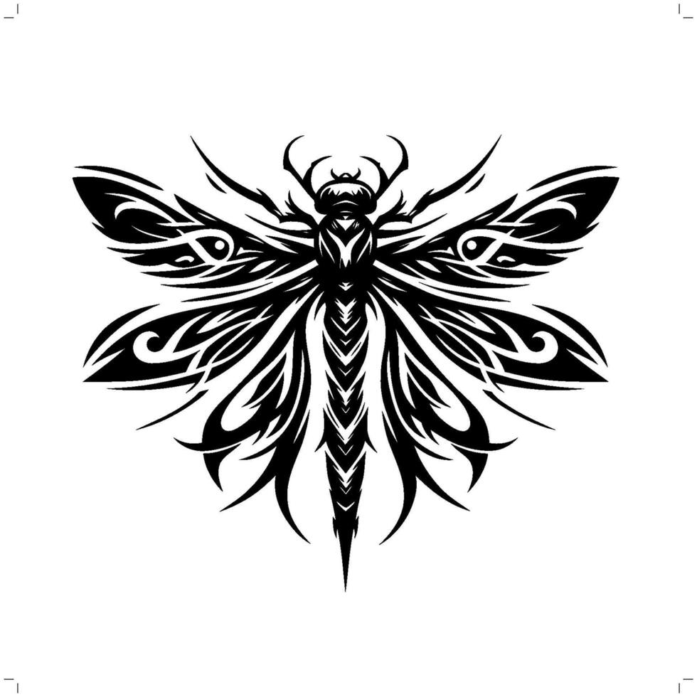 Dragonfly in modern tribal tattoo, abstract line art of animals, minimalist contour. vector