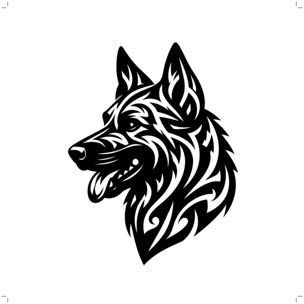 German Shepherd in modern tribal tattoo, abstract line art of animals, minimalist contour. vector