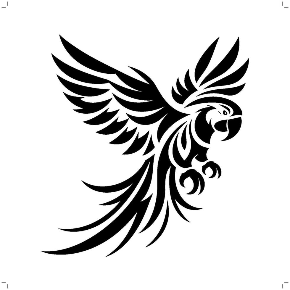 cockatoo, macaw, parrot in modern tribal tattoo, abstract line art of animals, minimalist contour. vector