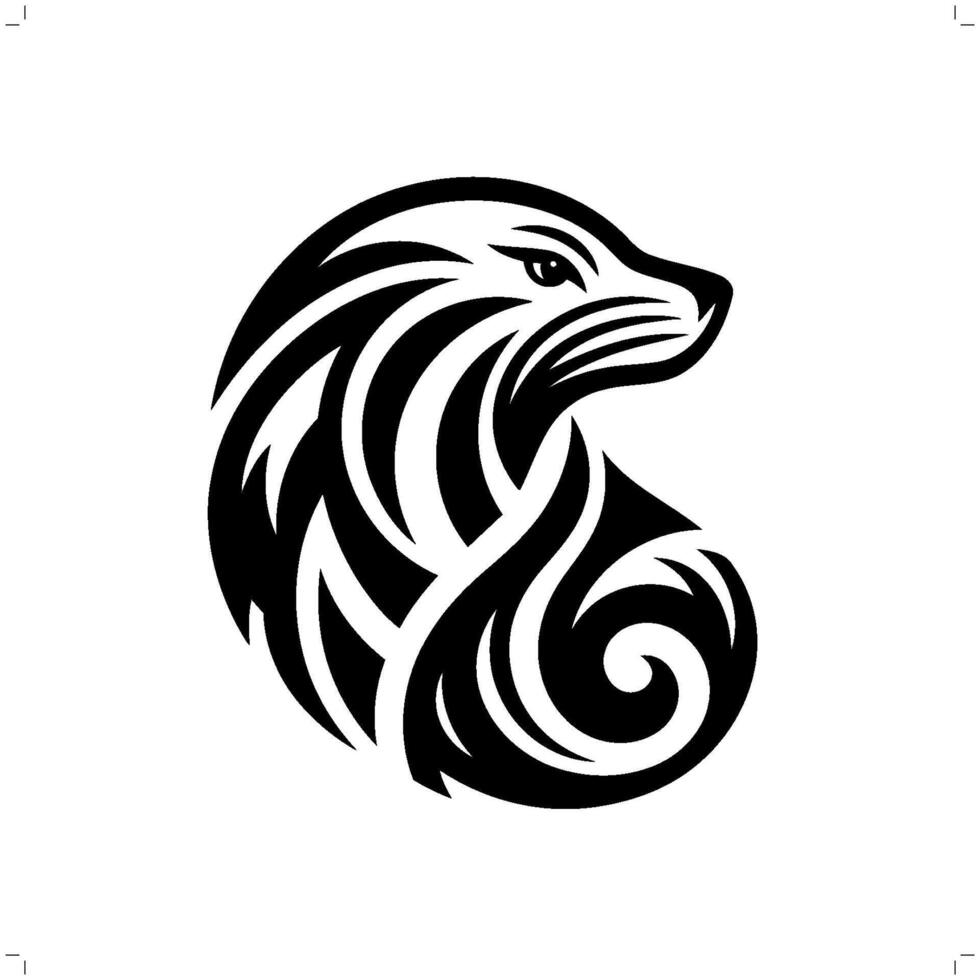 sello, León marino en moderno tribal tatuaje, resumen línea Arte de animales, minimalista contorno. vector