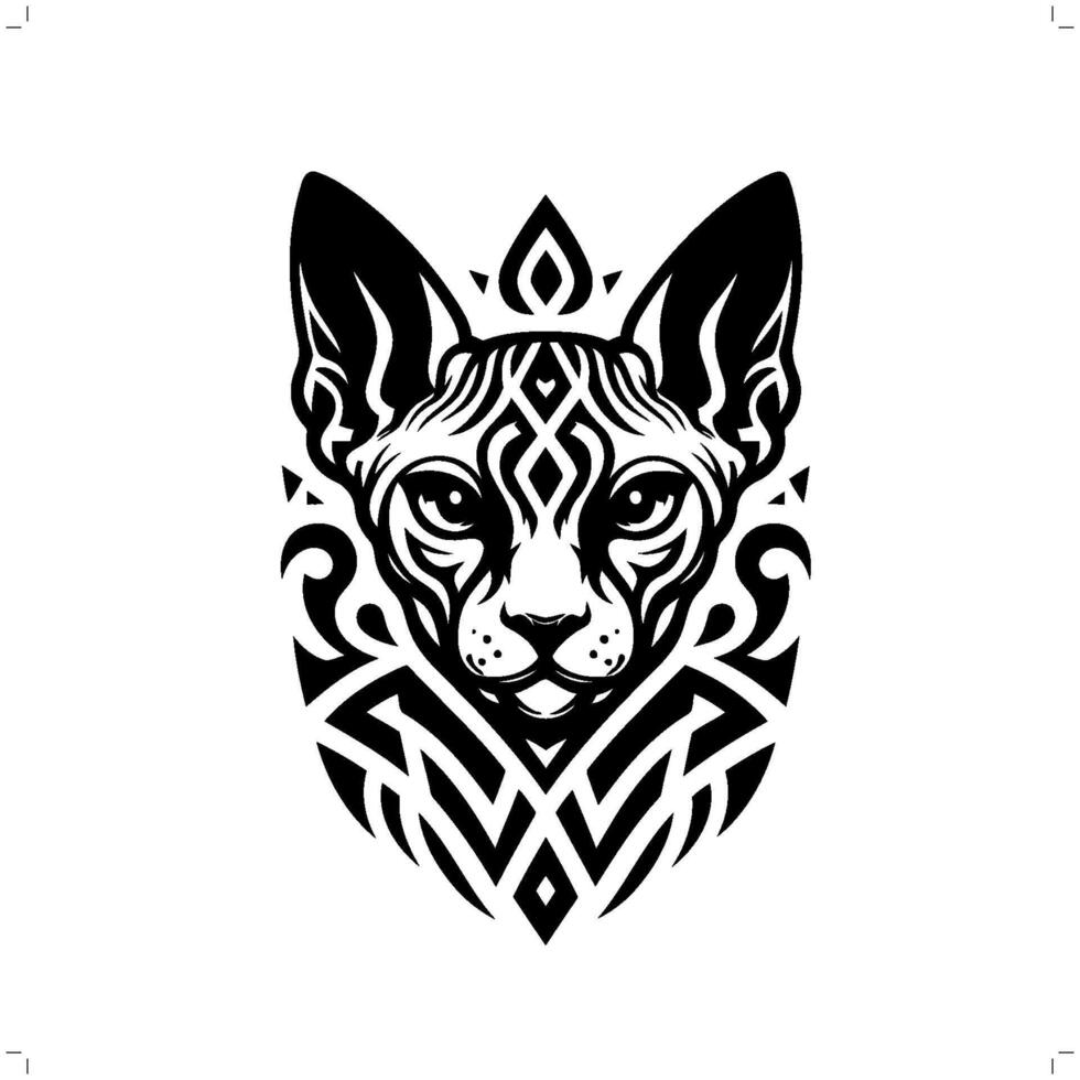 Sphynx cat in modern tribal tattoo, abstract line art of animals, minimalist contour. vector